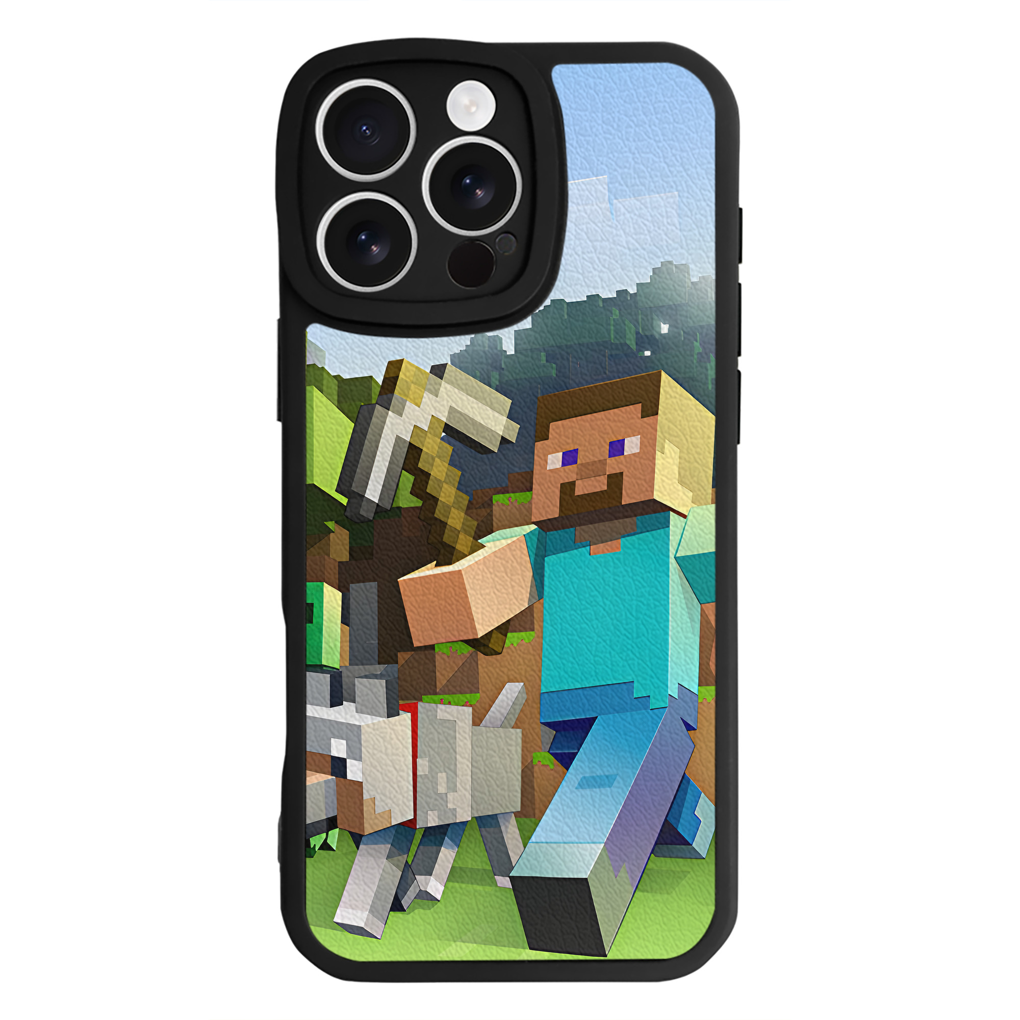 （画像用） マインクラフト ブロックの世界 Minecraft MC Block world 【iPhone 16シリーズ対応】シリコンスマホケース（レザー調） 材質：シリコン